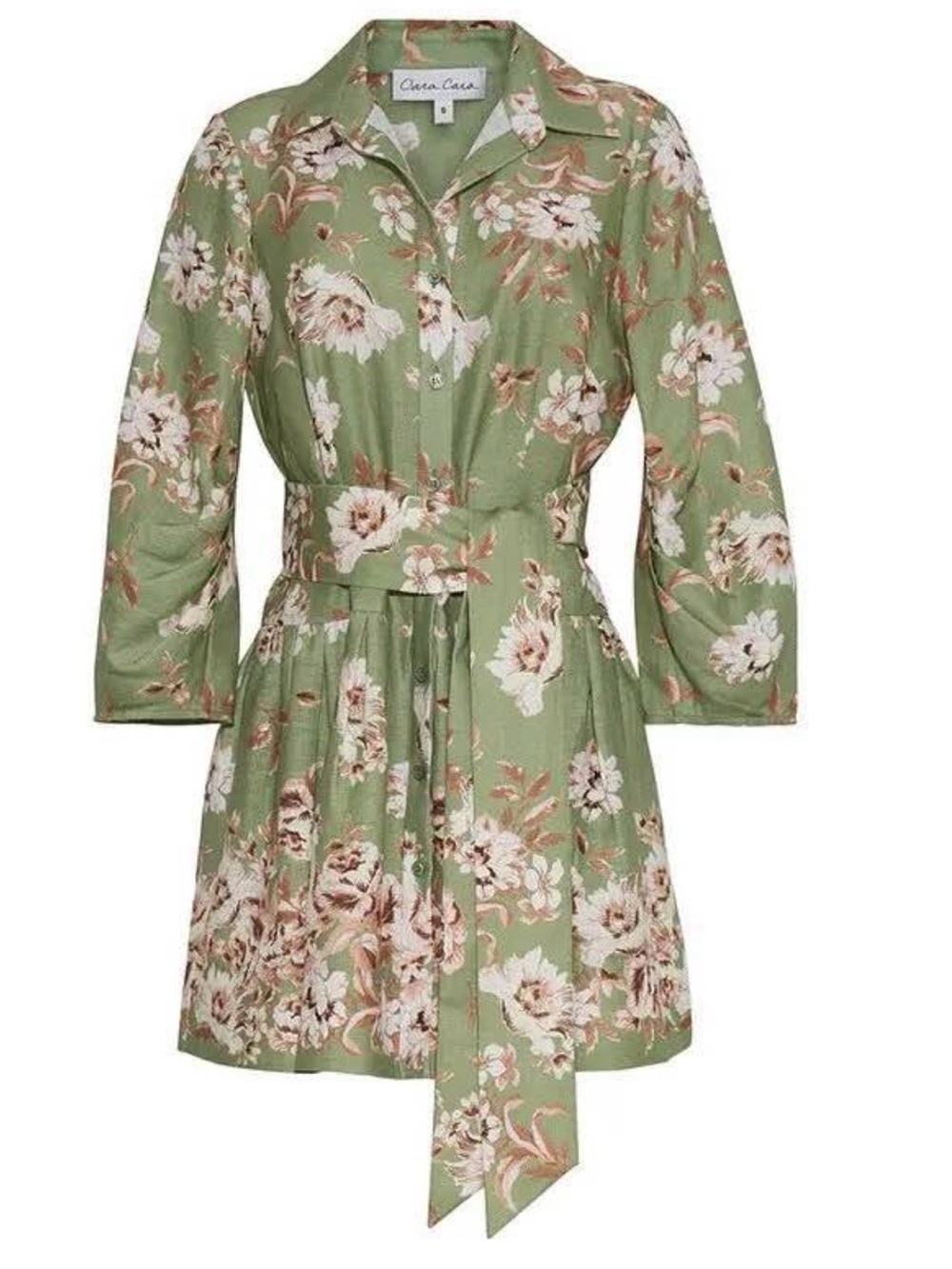 Cara Cara Sage Green Floral Mini Dress with Belt